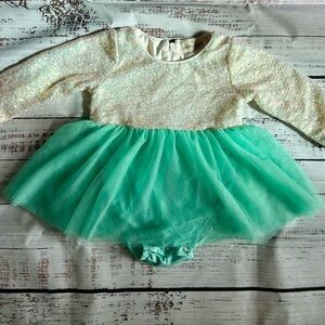 Marie Nicole Sparkly Cream and Mint Green Baby Dress